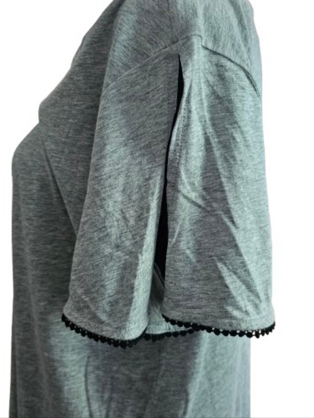 LOFT Heather Gray Scoop Neck Split Flutter Sleeve Tee With Black Trim - Picture 4 of 7